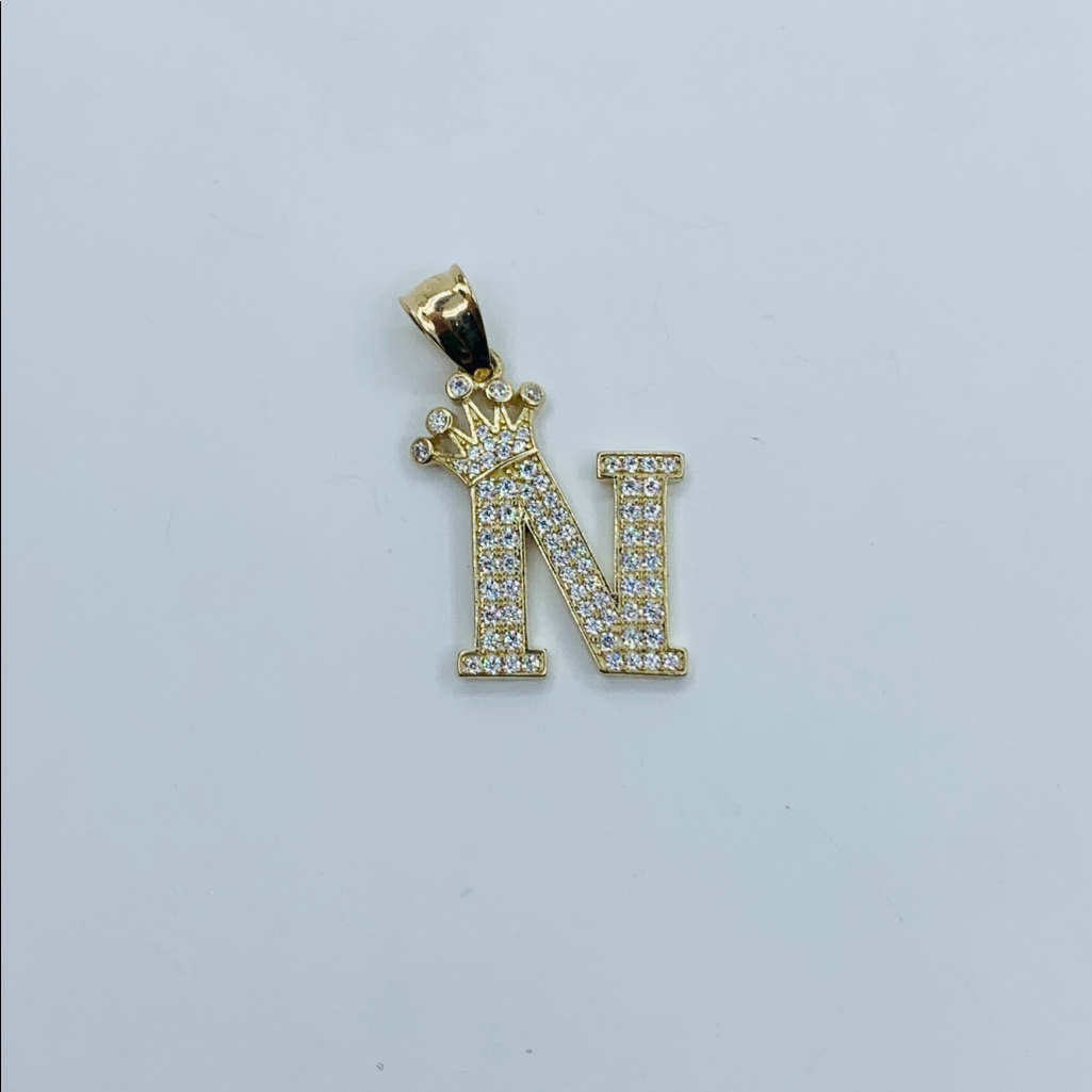 10k Solid Gold Initial N Pendant Crown